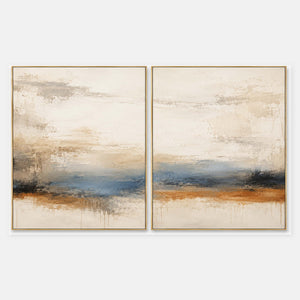 Hand-painted wabi-sabi abstract art set in neutral, blue, and earth tones.