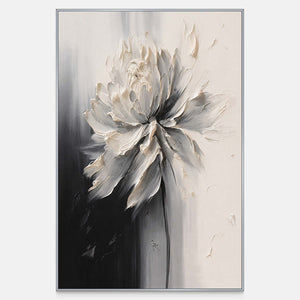 Unfolding Grace artwork with raised ivory petals and a slender dark stem.