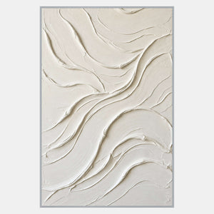Vertical ivory abstract with broad overlapping curved surfaces, raised edges, and subtle shadows.