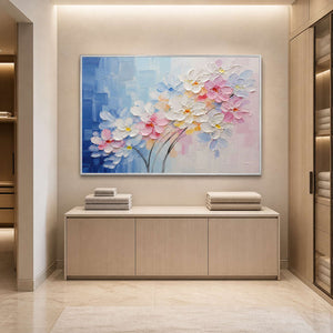 Where Blue Meets the First Bloom in a white-framed bathroom