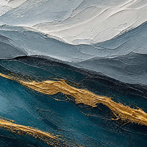Close-up of raised mountain texture and hand-painted metallic gold accents.