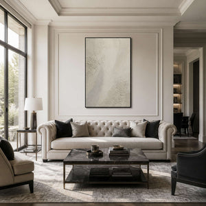 White textured Wabi Sabi wall art displayed in a modern luxury living room.