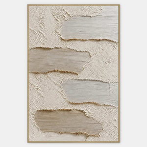 Vertical textured abstract artwork in ivory, warm greige, and pale sand.