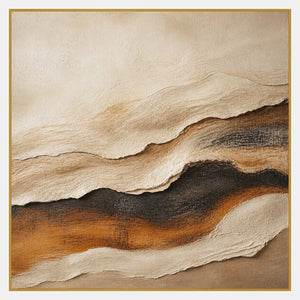 Hand-painted textured abstract wall art in cream, black, and earth tones.