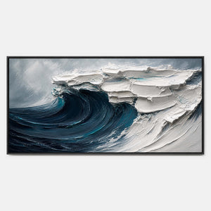 Deep teal wave curling beneath monumental white palette-knife foam.