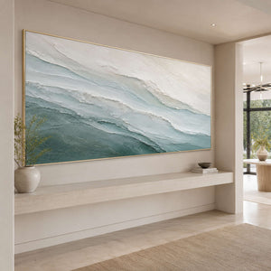 Hand-painted coastal canvas for hospitality interiors.
