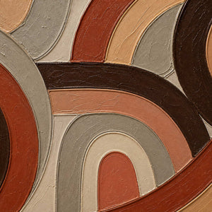 Close-up of raised terracotta, espresso, sand, and stone painted contours.