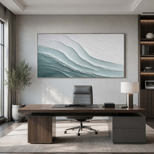 Sea glass panoramic artwork in a contemporary executive office