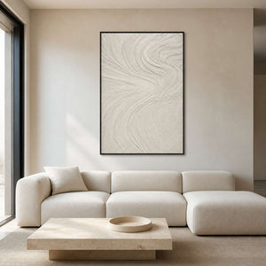White textured Wabi Sabi wall art displayed in a modern luxury living room.