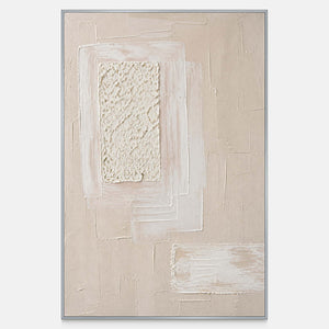Layered ivory and blush Wabi Sabi canvas with sculptural white texture.