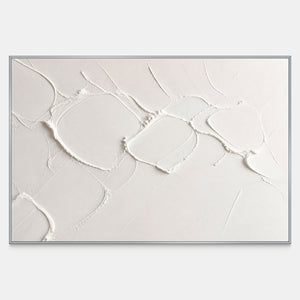 Hand-shaped horizontal Wabi Sabi wall art in chalk white, ivory, and pale mineral tones.