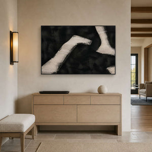 White Paths Cross the Dark in a black-framed entryway