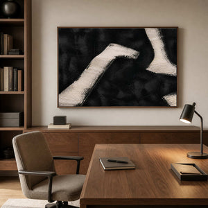 White Paths Cross the Dark in a wood-framed office