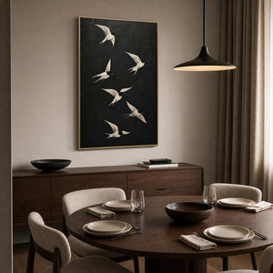 Crane Wall Art displayed in a refined dining room.