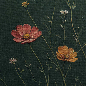 Close-up of raised hand-painted texture in green, pink & blush, and warm tones.