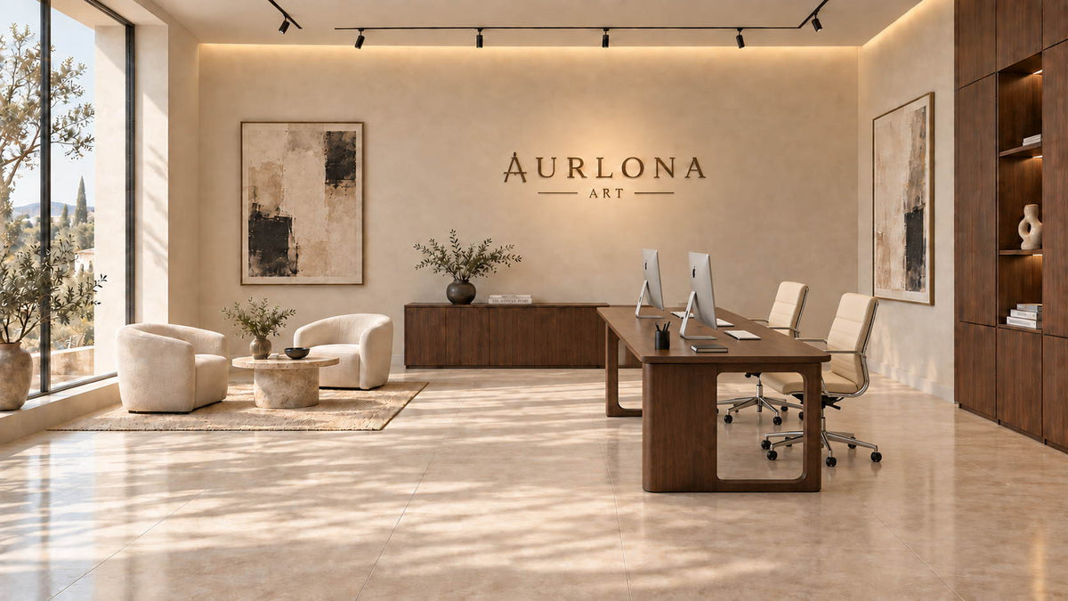 The Aurlona team reviewing an original artwork in the studio