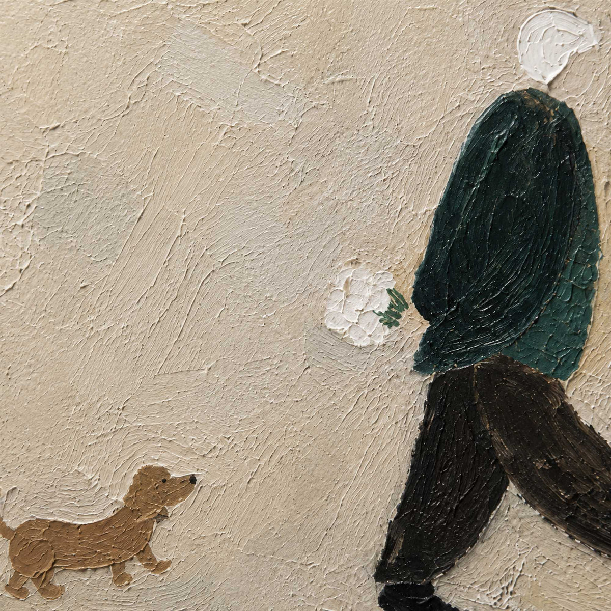 Close-up of hand-painted texture on minimalist figurative canvas.