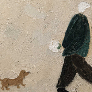 Close-up of hand-painted texture on minimalist figurative canvas.