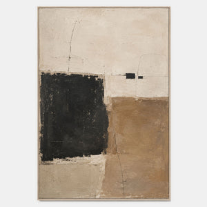 Neutral Wabi-Sabi canvas with black block forms.