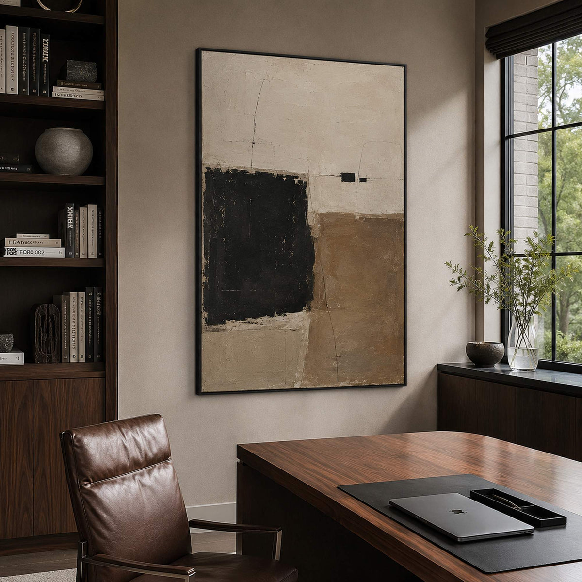 Minimalist abstract canvas for a modern office interior.