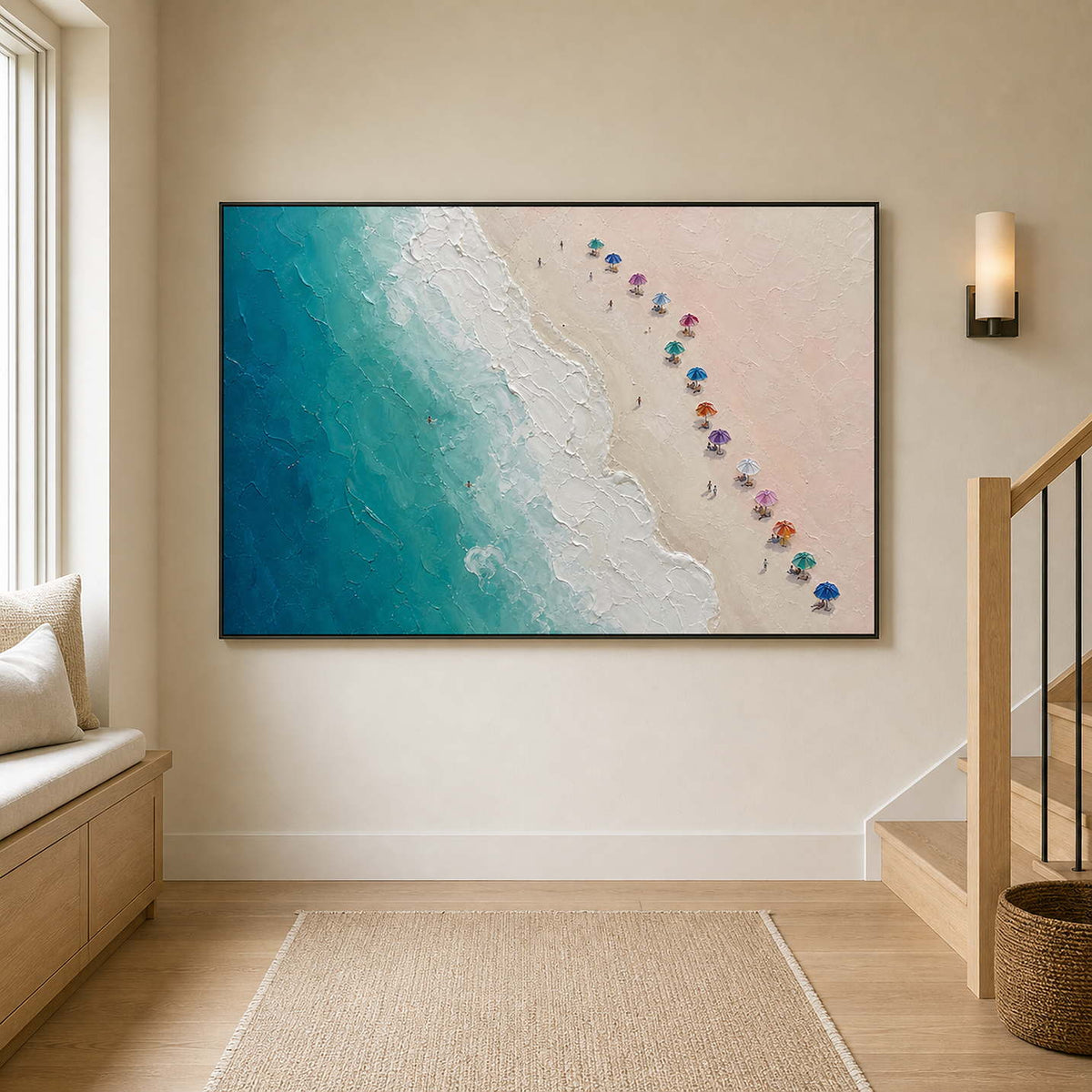 Textured Coastal Wall Art displayed in a refined entryway.