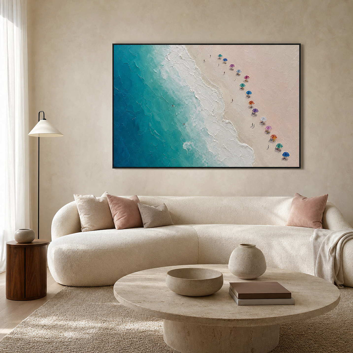 Textured Coastal Wall Art displayed in a refined living room.