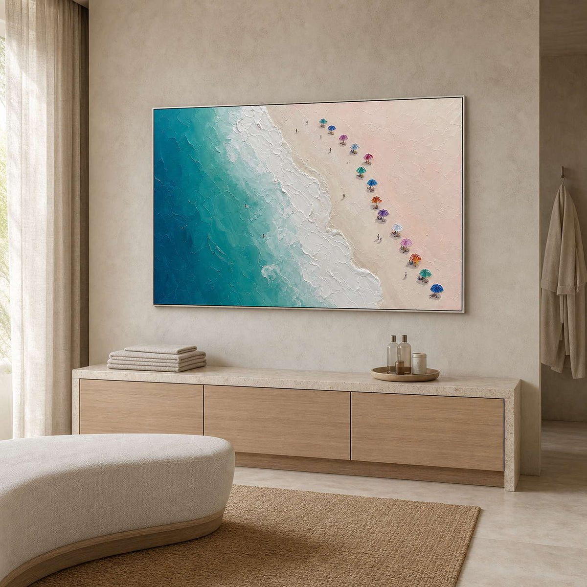 Textured Coastal Wall Art displayed in a refined spa reception.