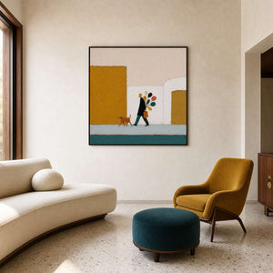 Modern figurative wall art displayed in a Palm Springs living room.