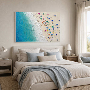 Coastal Beach Wall Art displayed in a refined bedroom.