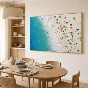 Coastal Beach Wall Art displayed in a refined dining room.