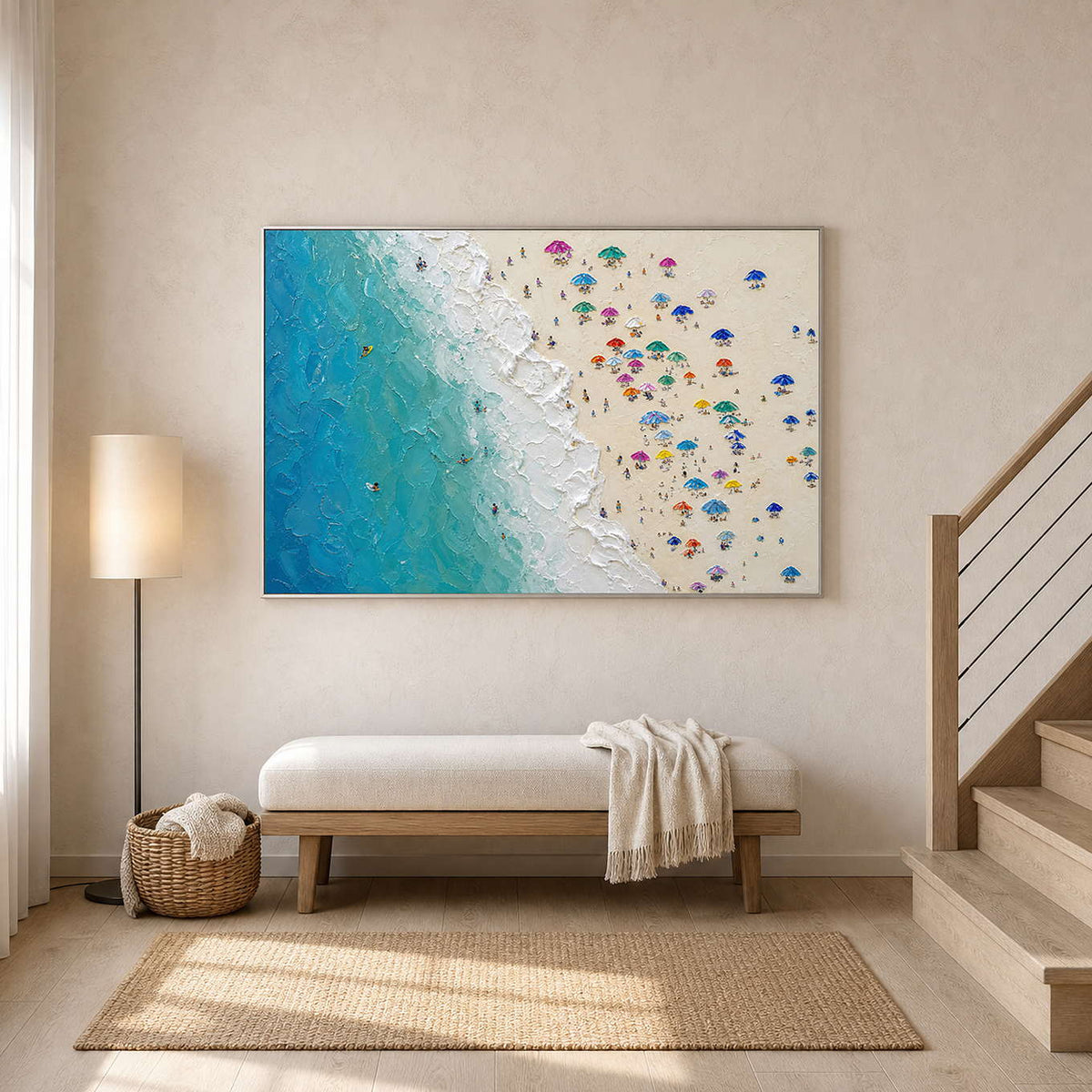 Coastal Beach Wall Art displayed in a refined entryway.