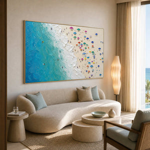 Coastal Beach Wall Art displayed in a refined hospitality lounge.