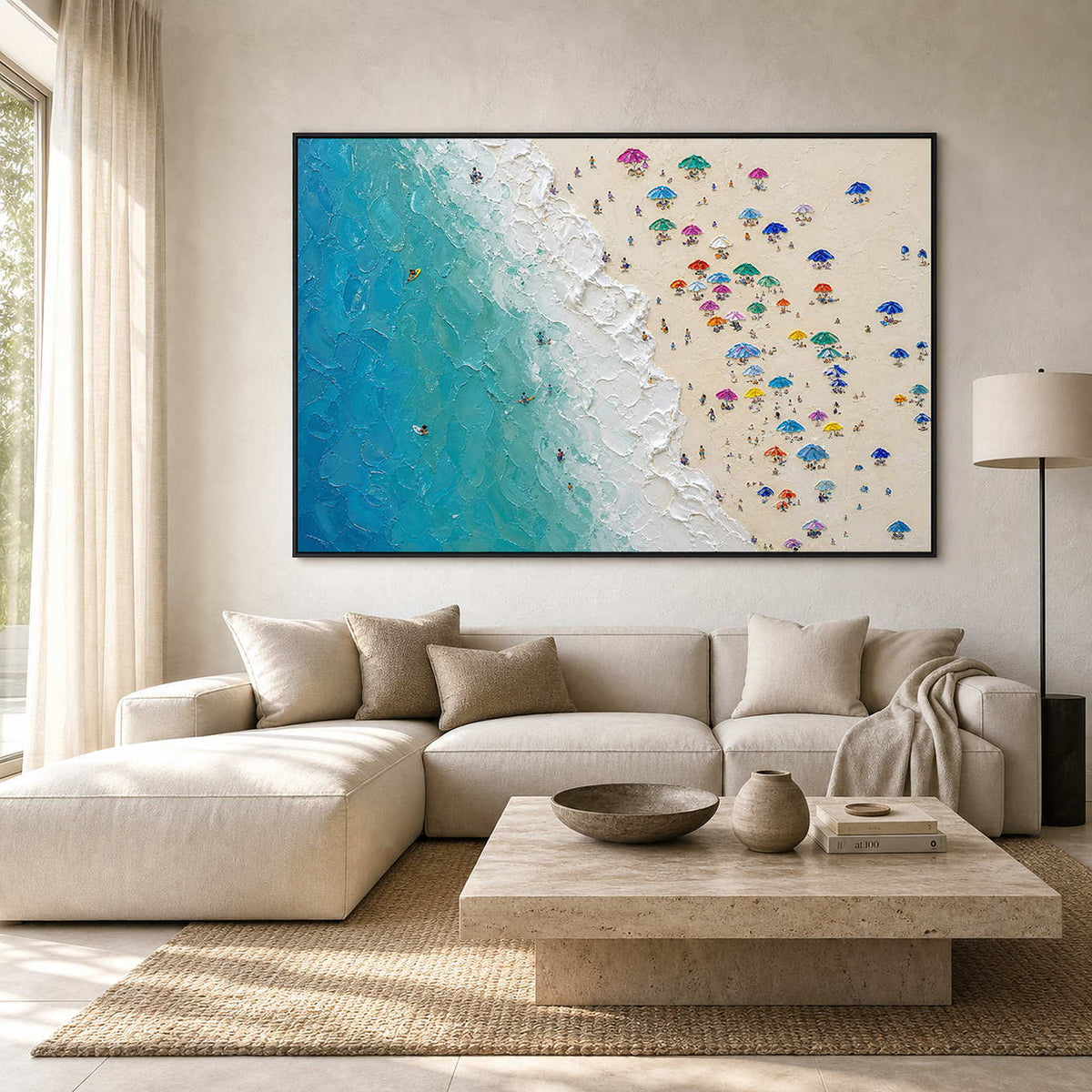 Coastal Beach Wall Art displayed in a refined living room.