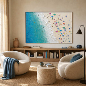 Coastal Beach Wall Art displayed in a refined modern interior.