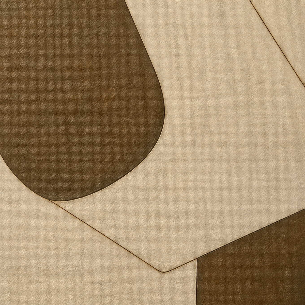 Close-up of warm brown paint, cream texture, and fine linework.
