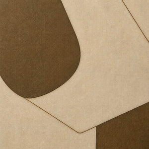 Close-up of warm brown paint, cream texture, and fine linework.