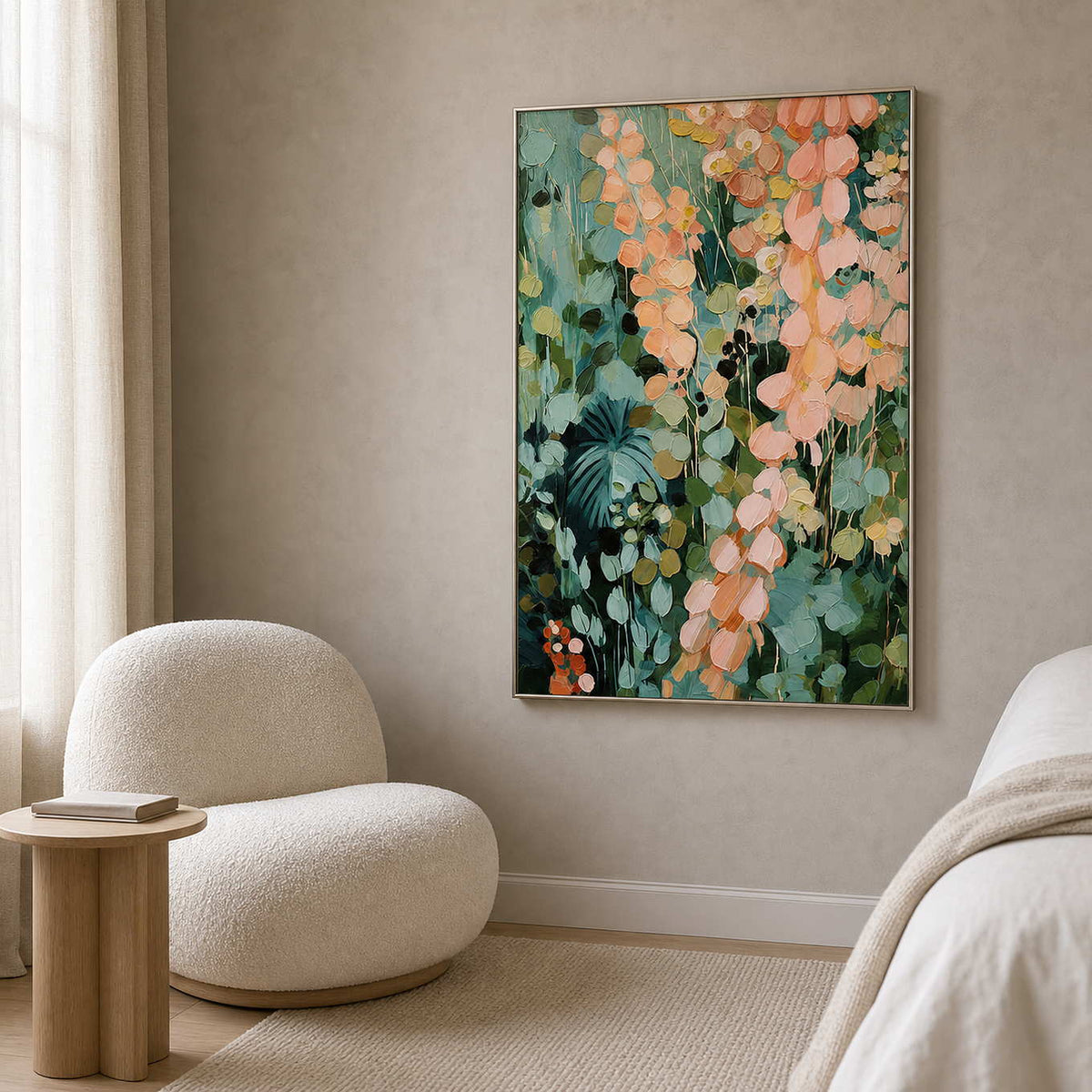 Textured Botanical Wall Art displayed in a refined bedroom.