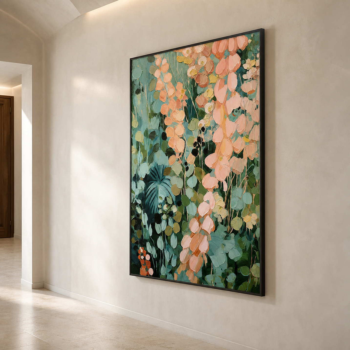 Textured Botanical Wall Art displayed in a refined entryway.