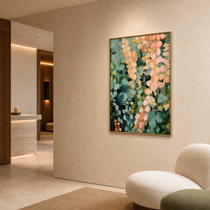 Textured Botanical Wall Art displayed in a refined hospitality lounge.