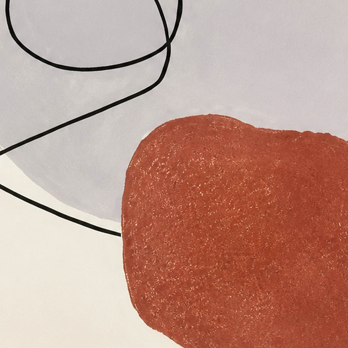 Close-up of black crossing lines and the textured terracotta shape.