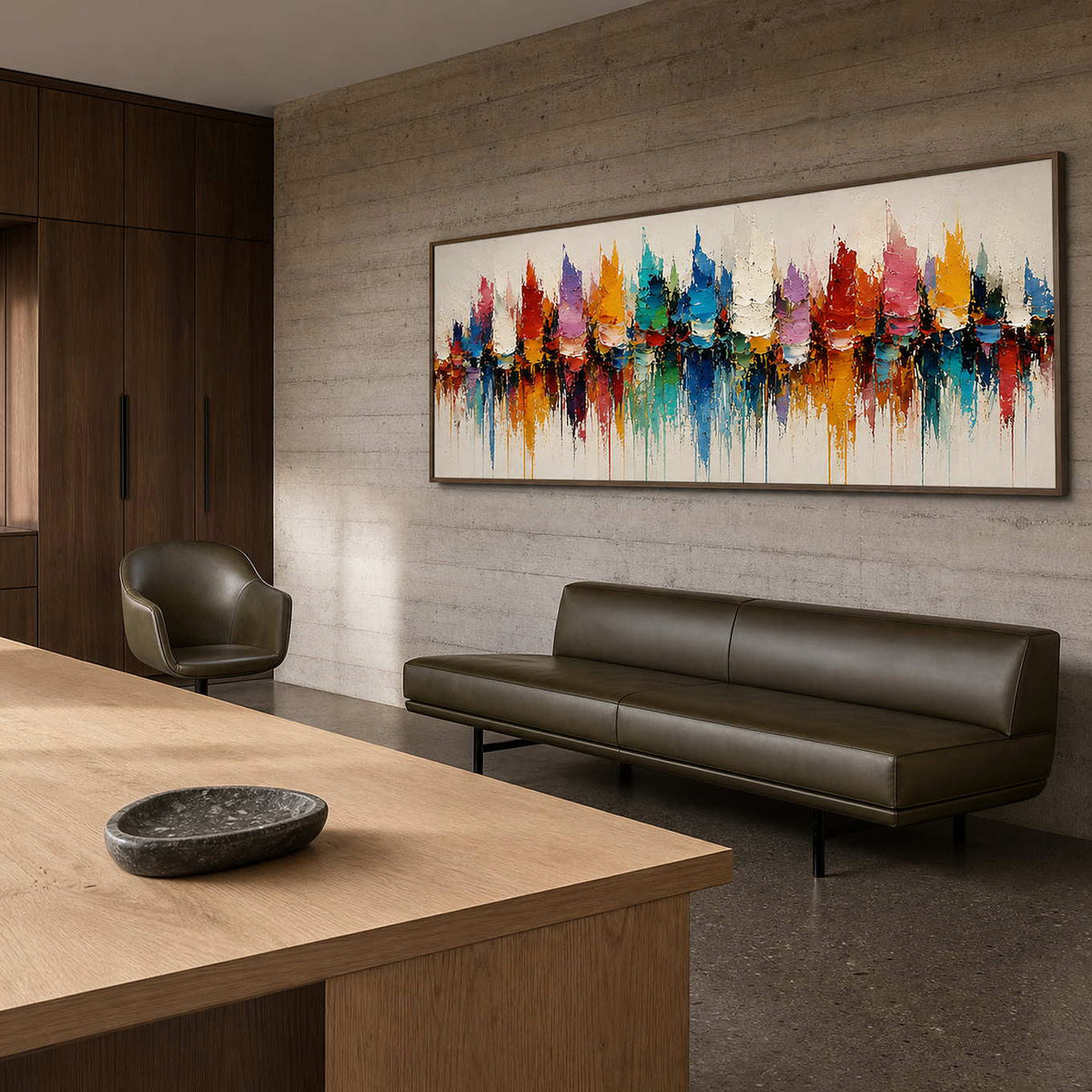 Textured Cityscape Wall Art displayed in a refined office.