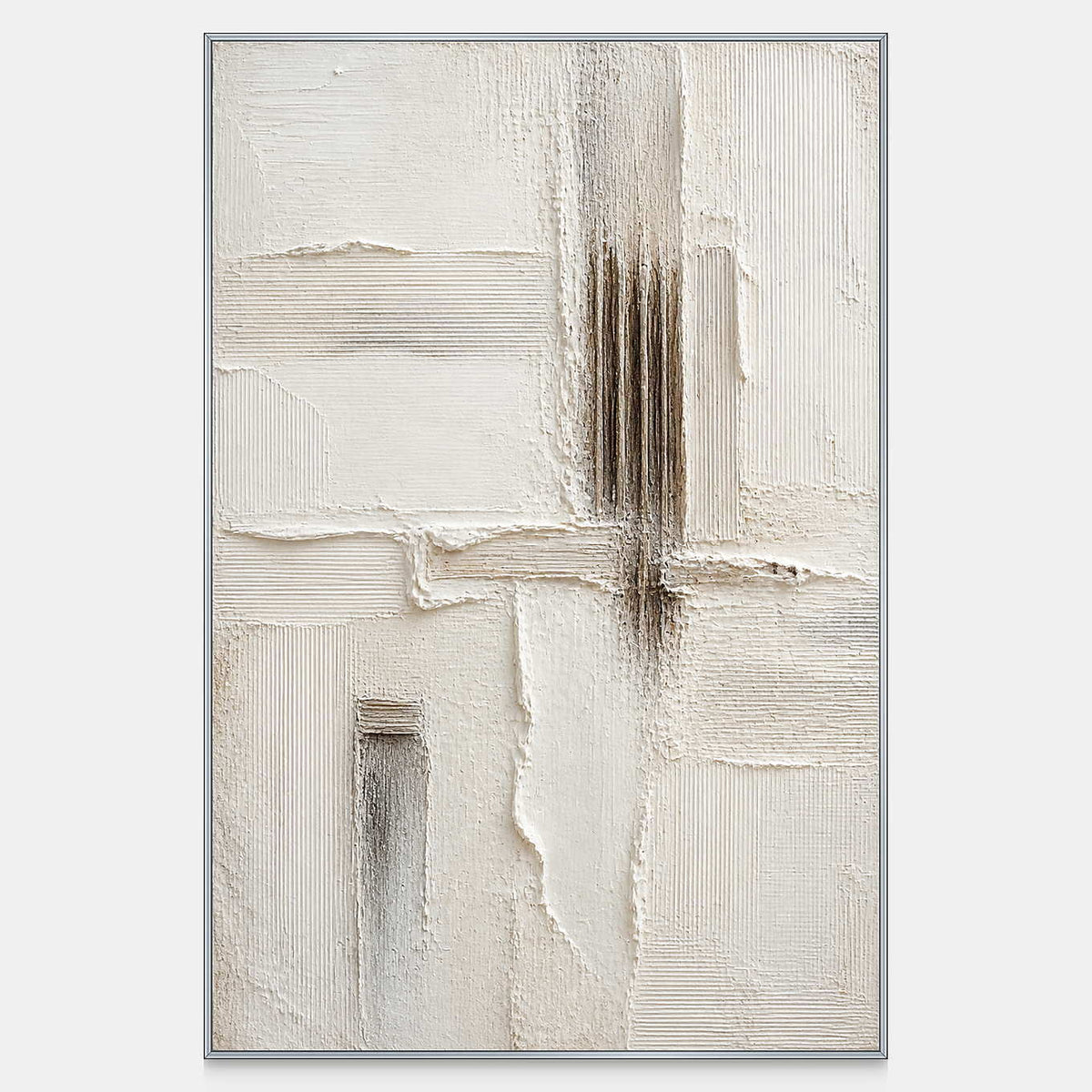 Hand-painted vertical ivory relief with a concentrated dark linear mark.