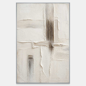 Hand-painted vertical ivory relief with a concentrated dark linear mark.