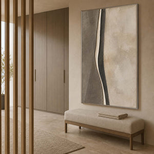 Minimalist Abstract Wall Art displayed in a refined bathroom.