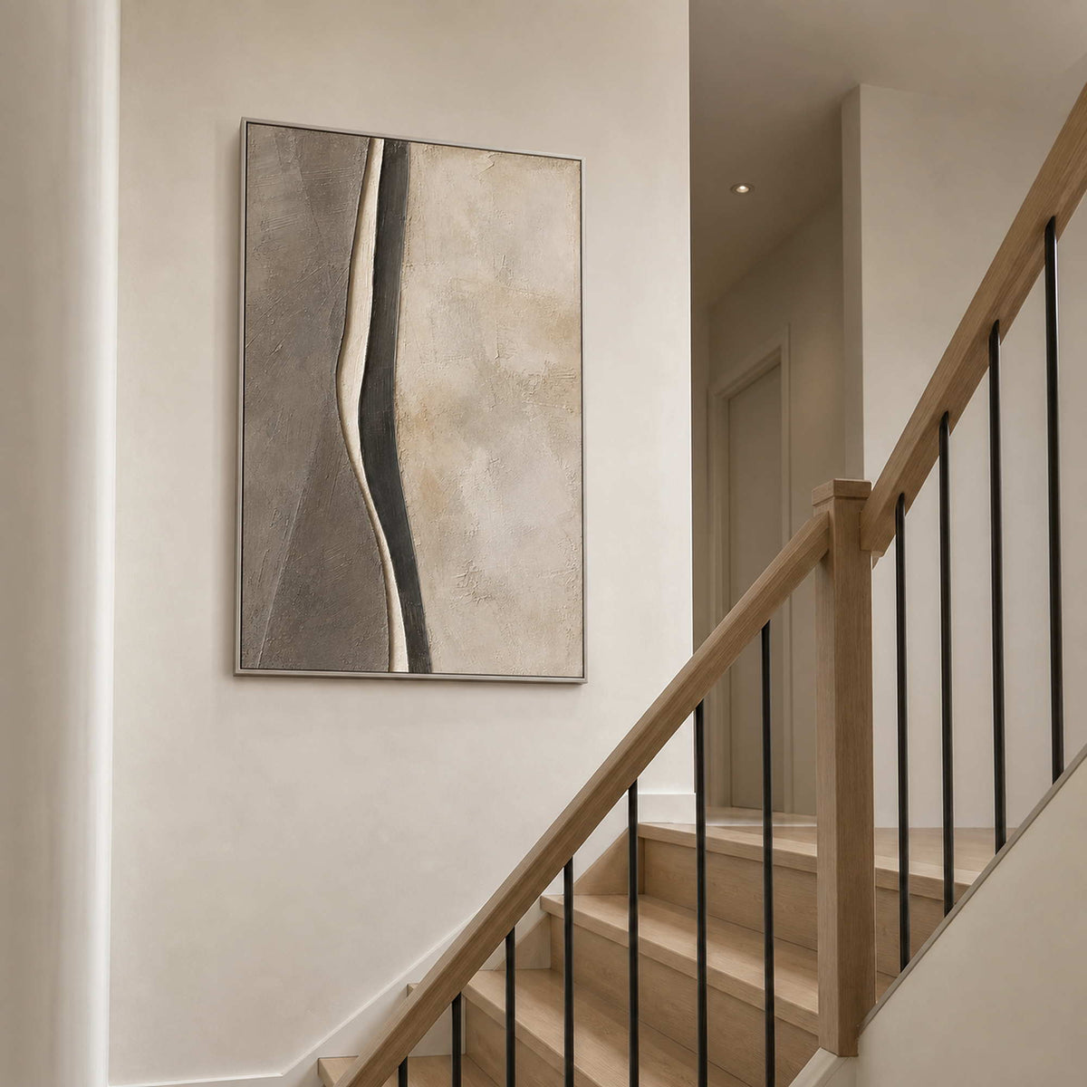 Minimalist Abstract Wall Art displayed in a refined entryway.