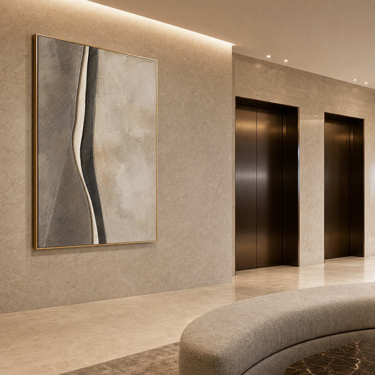 Minimalist Abstract Wall Art displayed in a refined hospitality.