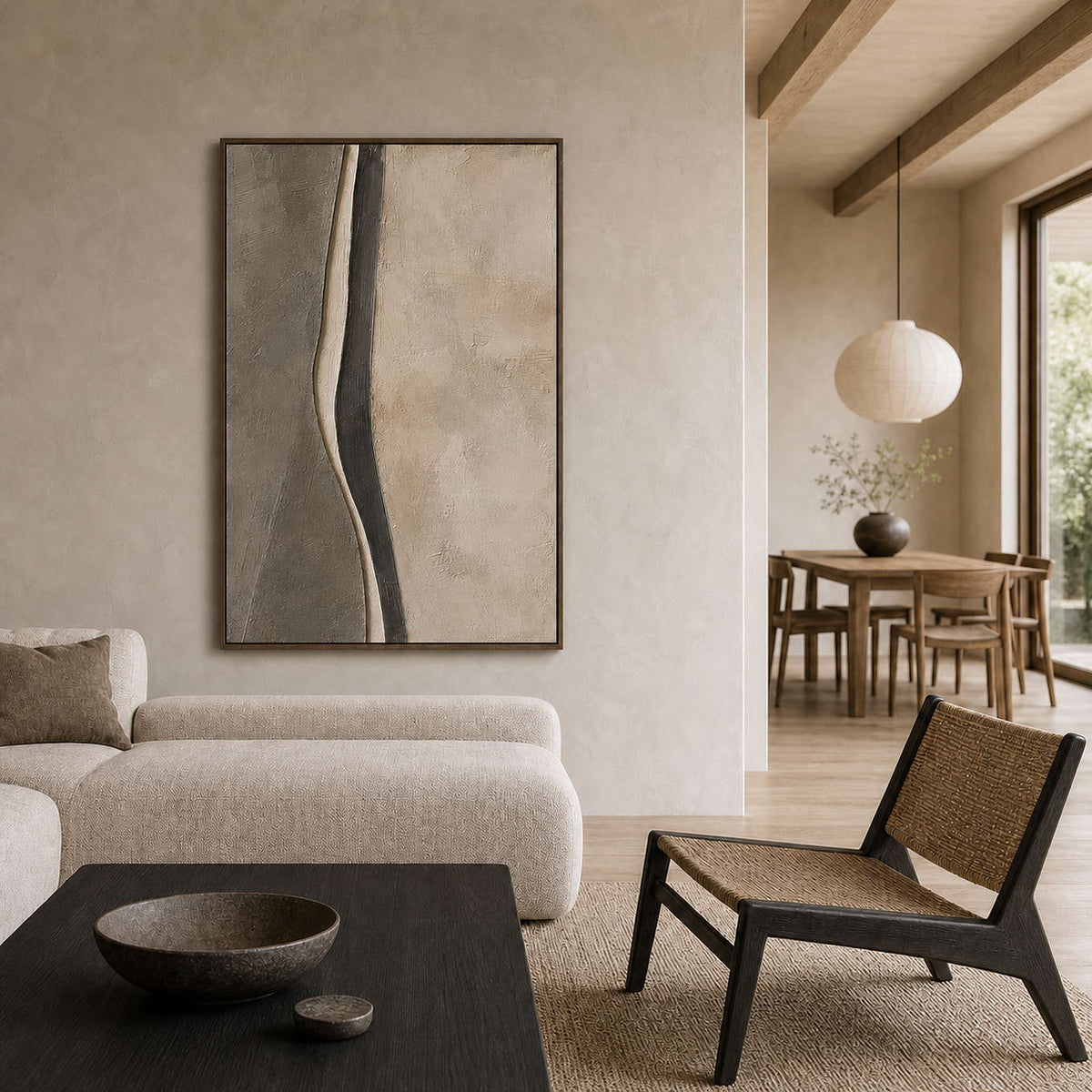 Minimalist Abstract Wall Art displayed in a refined living room.