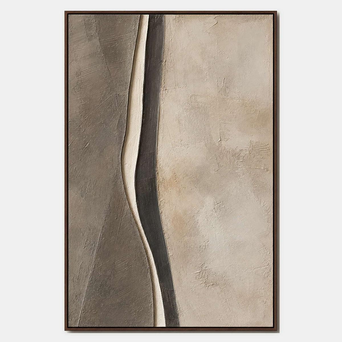 Hand-painted minimalist abstract wall art in black, neutral, and white.