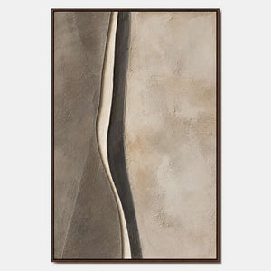 Hand-painted minimalist abstract wall art in black, neutral, and white.