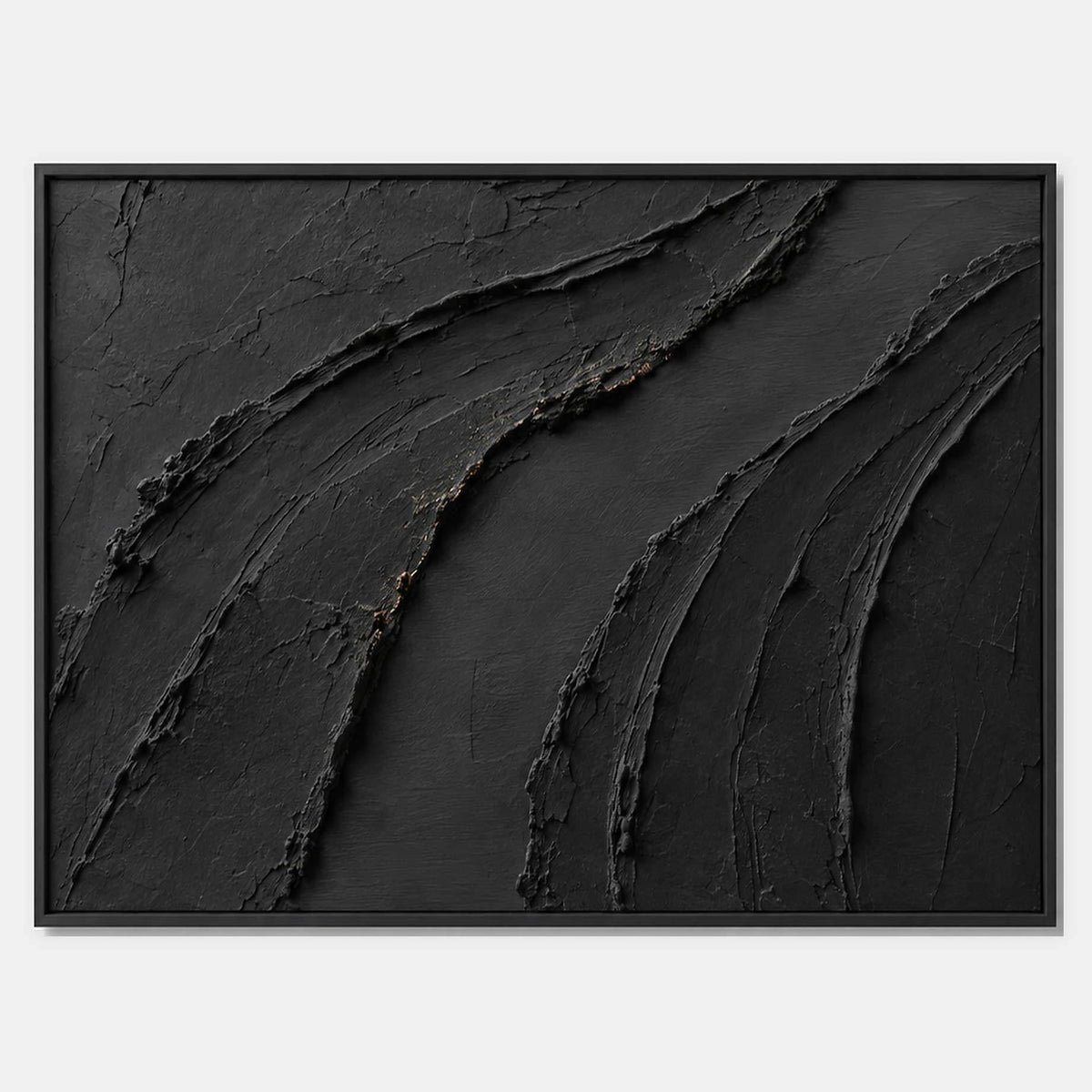 A Deep Quiet: sweeping raised black ridges with subtle gold accents, shown in a full artwork view.